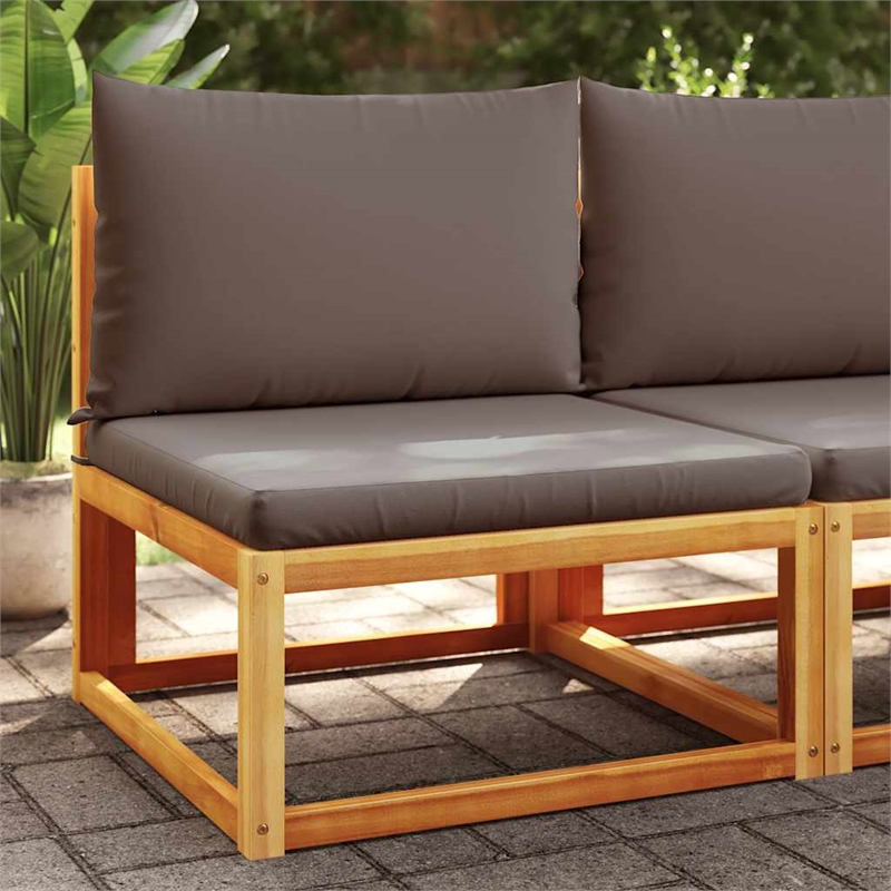 Bowery Hill Contemporary Modular Solid Acacia Wood Garden Sofa in Gray