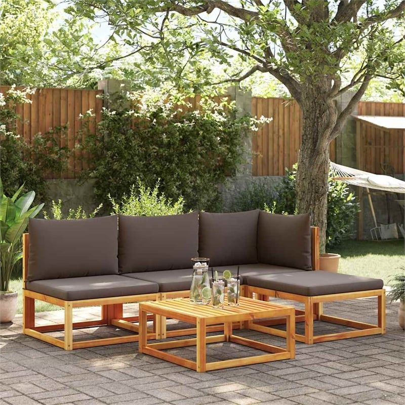 Bowery Hill Contemporary Modular Solid Acacia Wood Garden Sofa in Gray