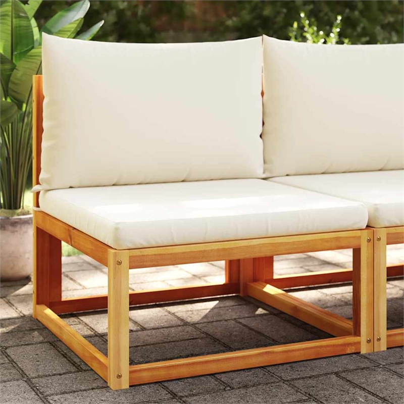 Bowery Hill Modular Acacia Wood & PE Rattan Garden Sofa in Beige & Cream