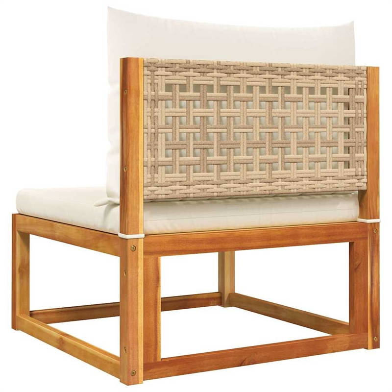Bowery Hill Modular Acacia Wood & PE Rattan Garden Sofa in Beige & Cream