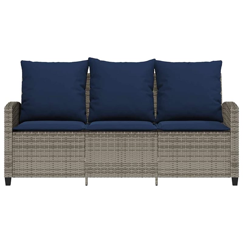 Bowery Hill 3-Seater Poly Rattan Patio Sofa With Cushions And Table in Gray