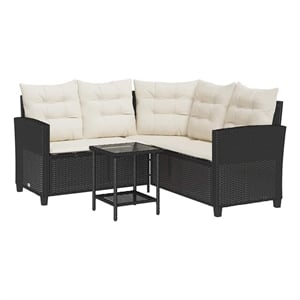Bowery Hill Medium PE Rattan Garden Sofa With Removable Covers in Black
