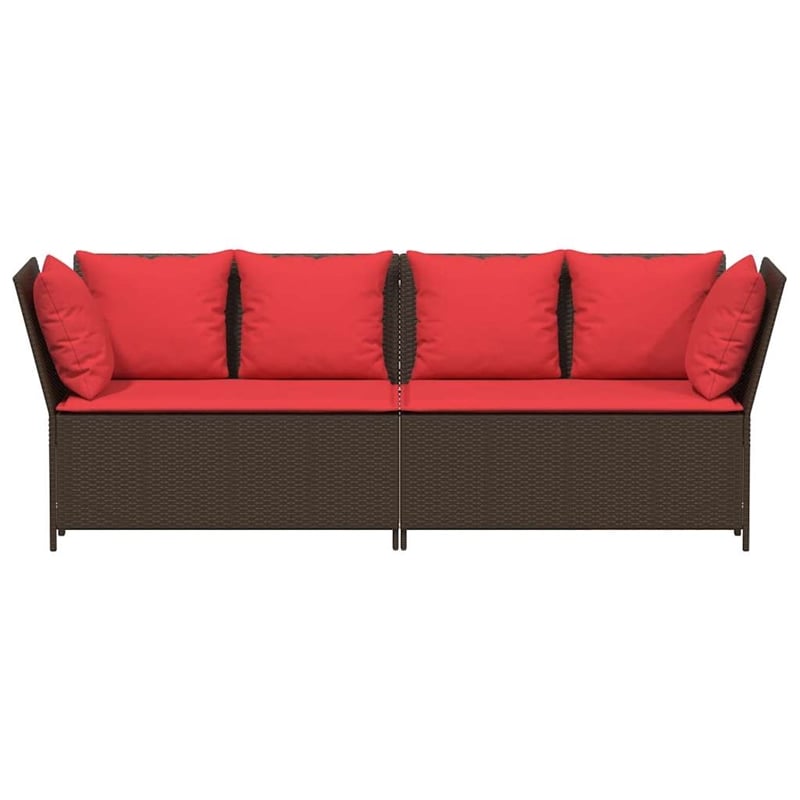 Bowery Hill Contemporary Synthetic Poly Rattan Patio Sofa in Brown And Red