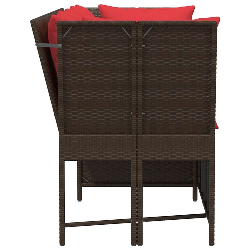 Bowery Hill Contemporary Synthetic Poly Rattan Patio Sofa in Brown And Red