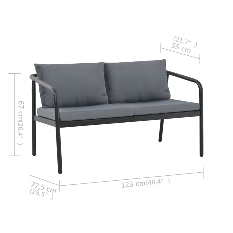 Bowery Hill Aluminum Sofa With Light Gray Cushions And Polyester in Dark Gray