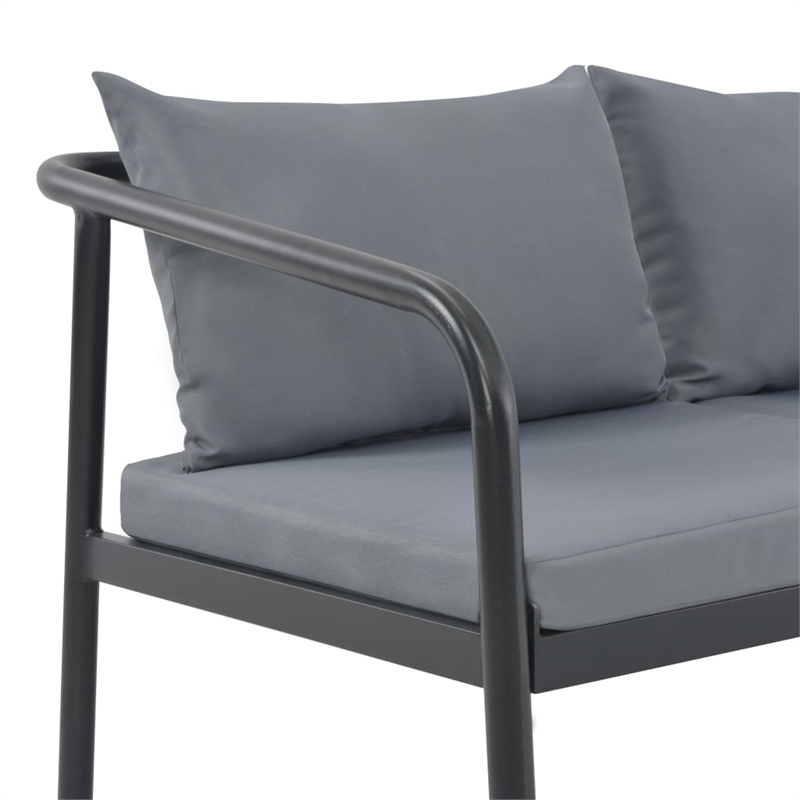 Bowery Hill Aluminum Sofa With Light Gray Cushions And Polyester in Dark Gray