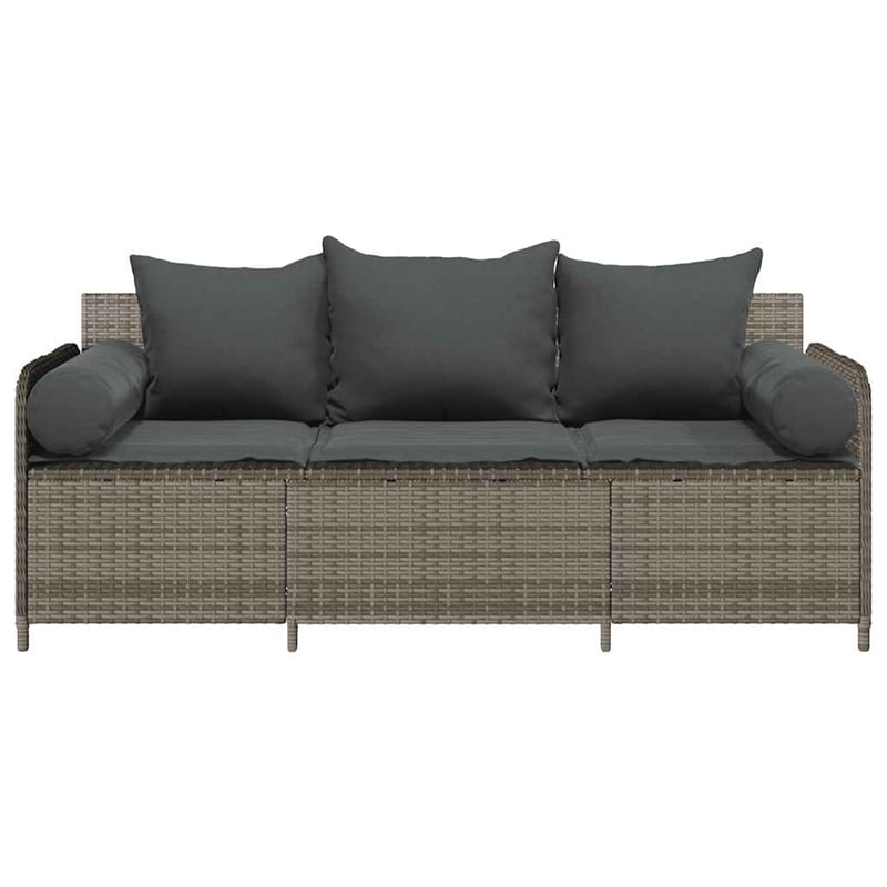 Bowery Hill 3-Seater PE Rattan Garden Sofa With Removable Covers in Gray