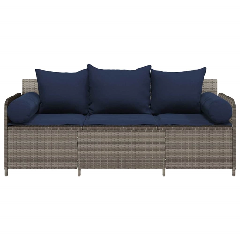Bowery Hill 3-Seater Poly Rattan Patio Sofa With Cushions in Gray