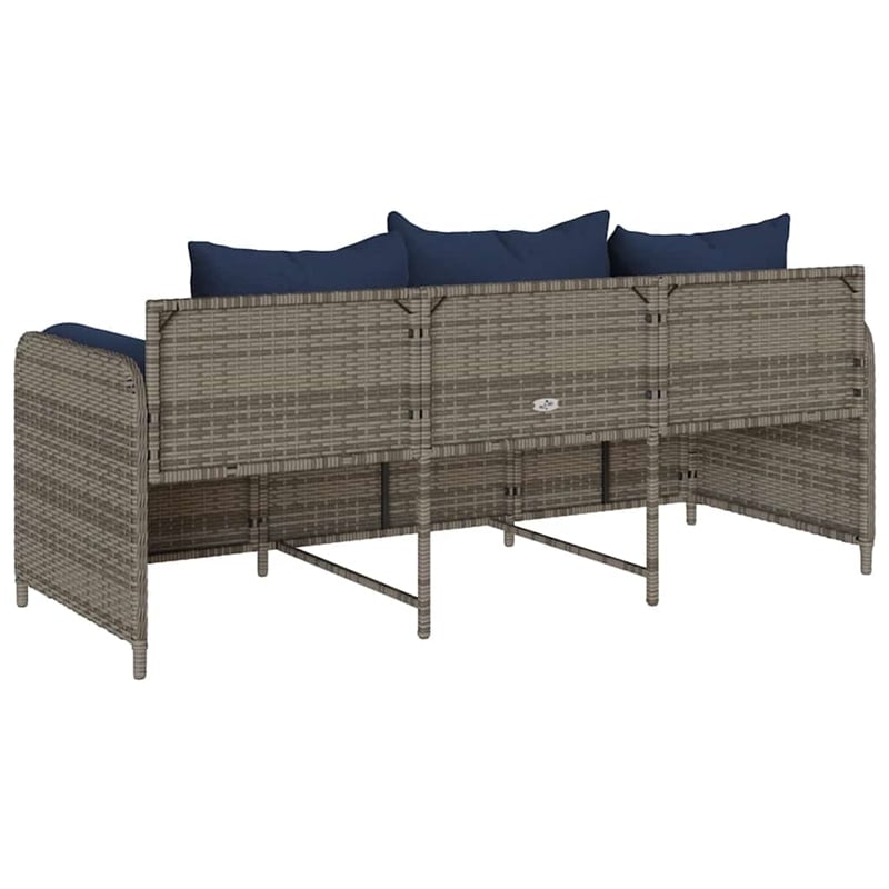 Bowery Hill 3-Seater Poly Rattan Patio Sofa With Cushions in Gray