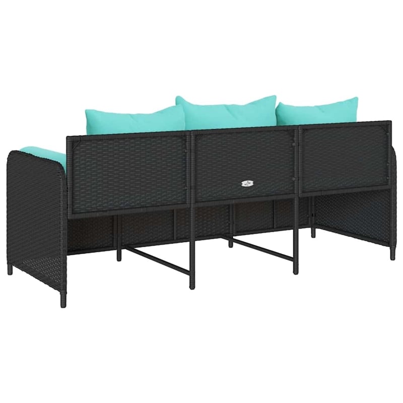 Bowery Hill 3-Seater Poly Rattan Patio Sofa With Cushions in Black