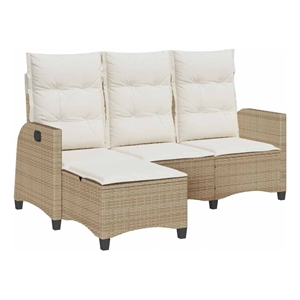 Bowery Hill Medium Rattan Reclining Garden Sofa With Adjustable Armrests - Beige