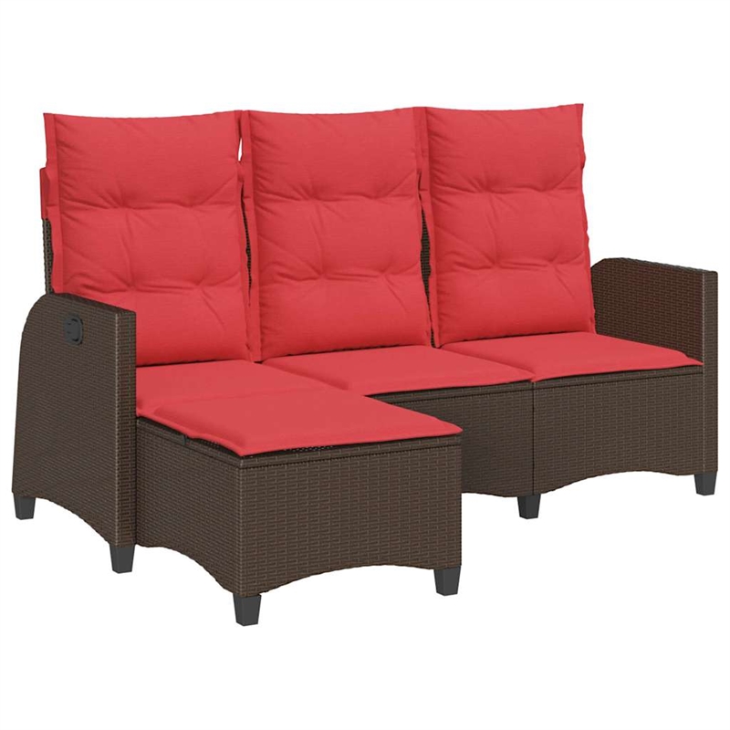 Bowery Hill L-Shaped Poly Rattan Reclining Patio Sofa With Cushions in Brown