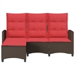 Bowery Hill L-Shaped Poly Rattan Reclining Patio Sofa With Cushions in Brown