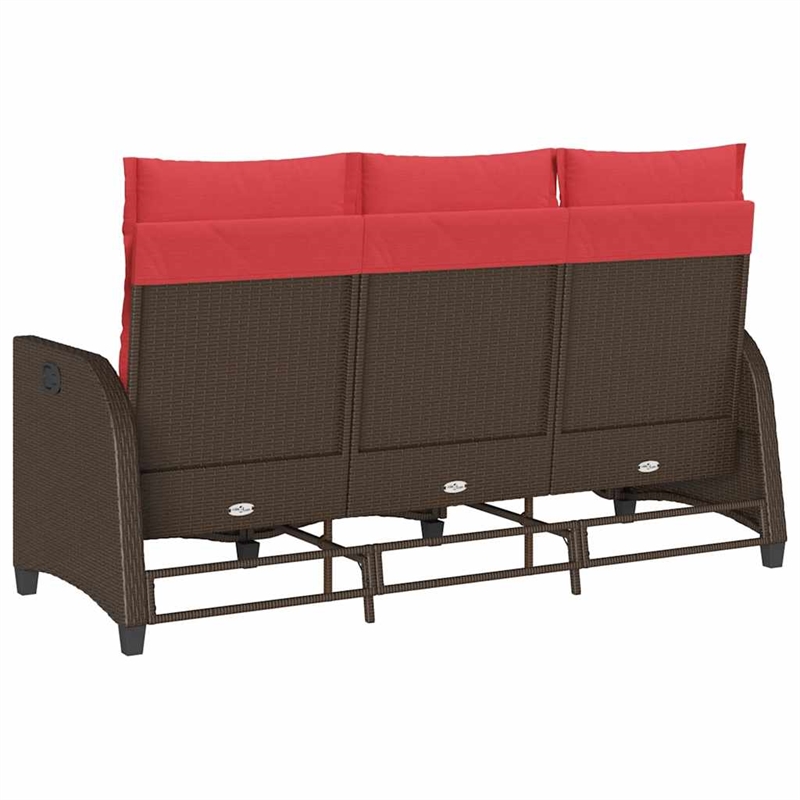 Bowery Hill L-Shaped Poly Rattan Reclining Patio Sofa With Cushions in Brown