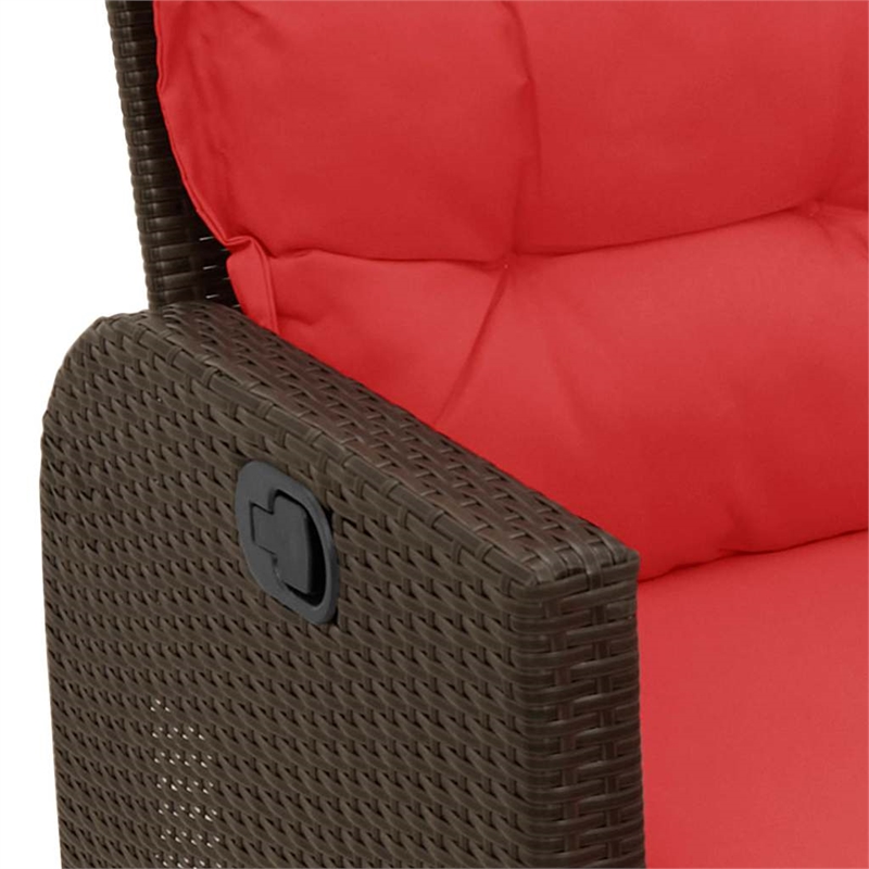 Bowery Hill L-Shaped Poly Rattan Reclining Patio Sofa With Cushions in Brown