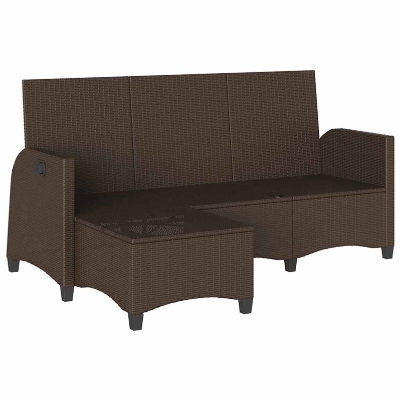 Bowery Hill L-Shaped Poly Rattan Reclining Patio Sofa With Cushions in Brown