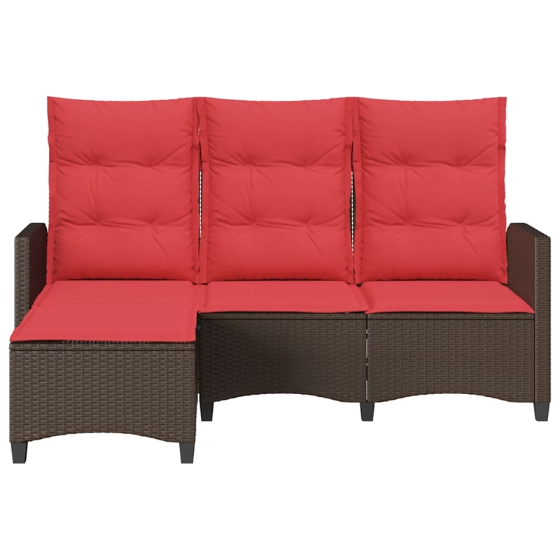 Bowery Hill L-Shaped Poly Rattan Reclining Patio Sofa With Cushions in Brown