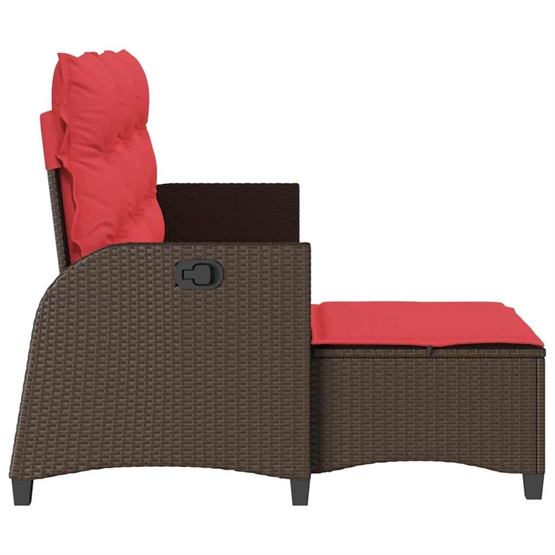 Bowery Hill L-Shaped Poly Rattan Reclining Patio Sofa With Cushions in Brown