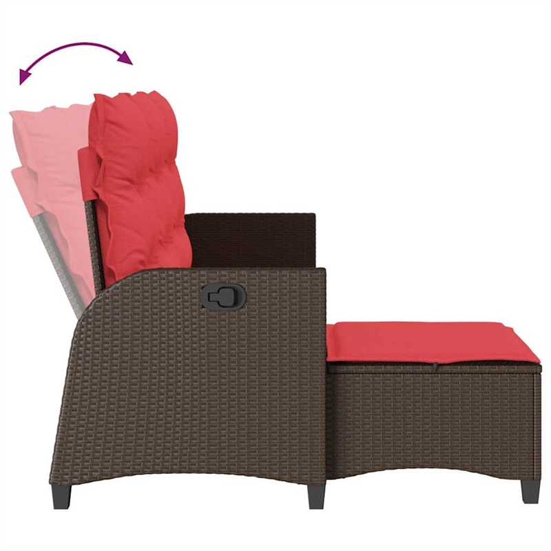 Bowery Hill L-Shaped Poly Rattan Reclining Patio Sofa With Cushions in Brown