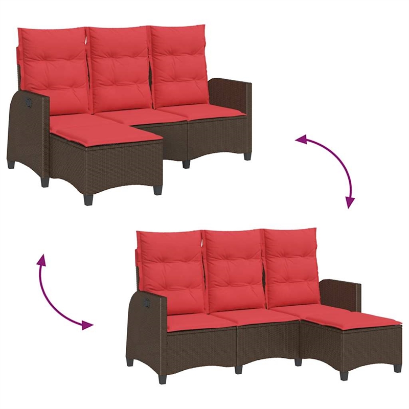 Bowery Hill L-Shaped Poly Rattan Reclining Patio Sofa With Cushions in Brown
