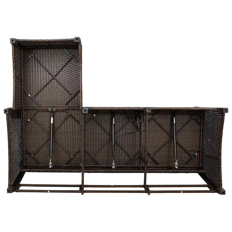 Bowery Hill L-Shaped Poly Rattan Reclining Patio Sofa With Cushions in Brown