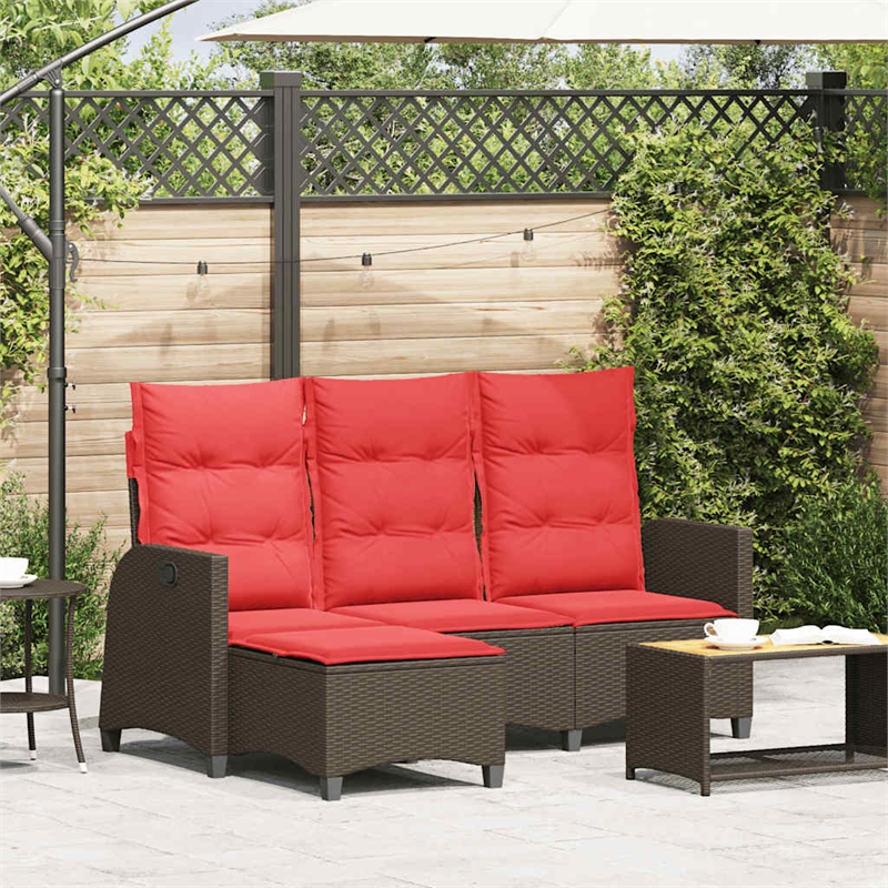 Bowery Hill L-Shaped Poly Rattan Reclining Patio Sofa With Cushions in Brown