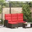 Bowery Hill L-Shaped Poly Rattan Reclining Patio Sofa With Cushions in Brown