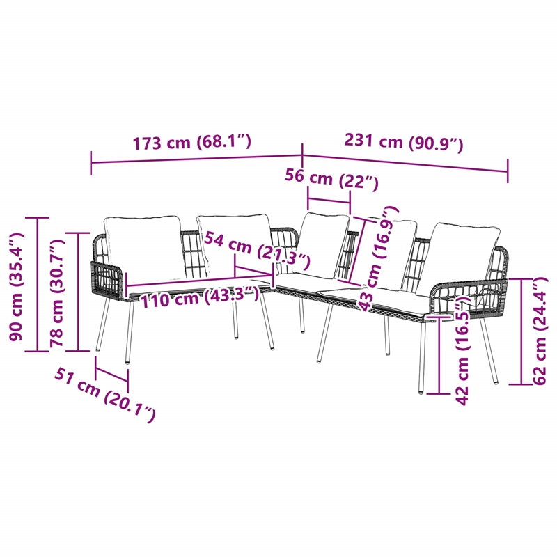Bowery Hill Contemporary Weather-Resistant Metal Sofa With Cushion in Gray