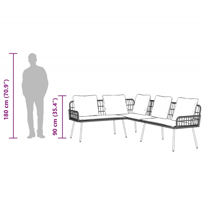 Bowery Hill Contemporary Weather-Resistant Metal Sofa With Cushion in Gray