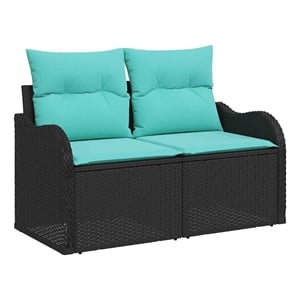 Bowery Hill Contemporary Poly Rattan Garden Sofa With Cushion in Black