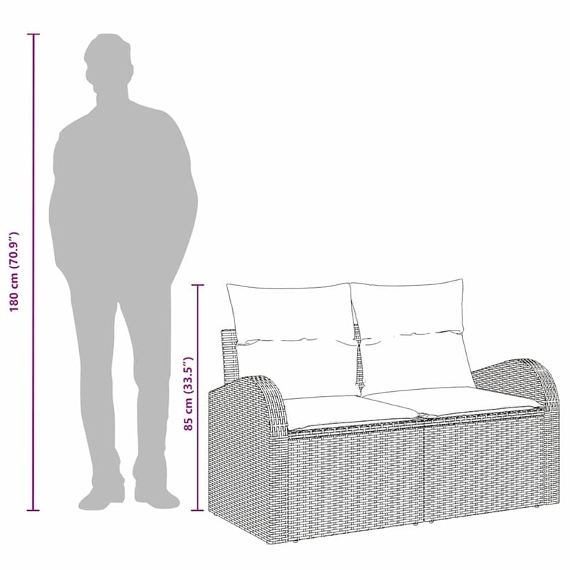 Bowery Hill Contemporary Poly Rattan Garden Sofa With Cushion in Gray