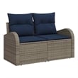 Bowery Hill Contemporary Poly Rattan Garden Sofa With Cushion in Gray