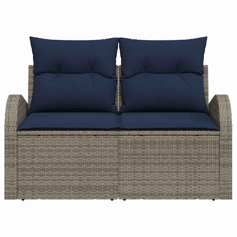 Bowery Hill Contemporary Poly Rattan Garden Sofa With Cushion in Gray