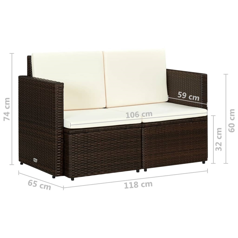 Bowery Hill 2-Seater PE Rattan & Steel & Foam & Polyester Sofa in Brown & Cream