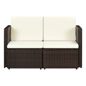 Bowery Hill 2-Seater PE Rattan & Steel & Foam & Polyester Sofa in Brown & Cream