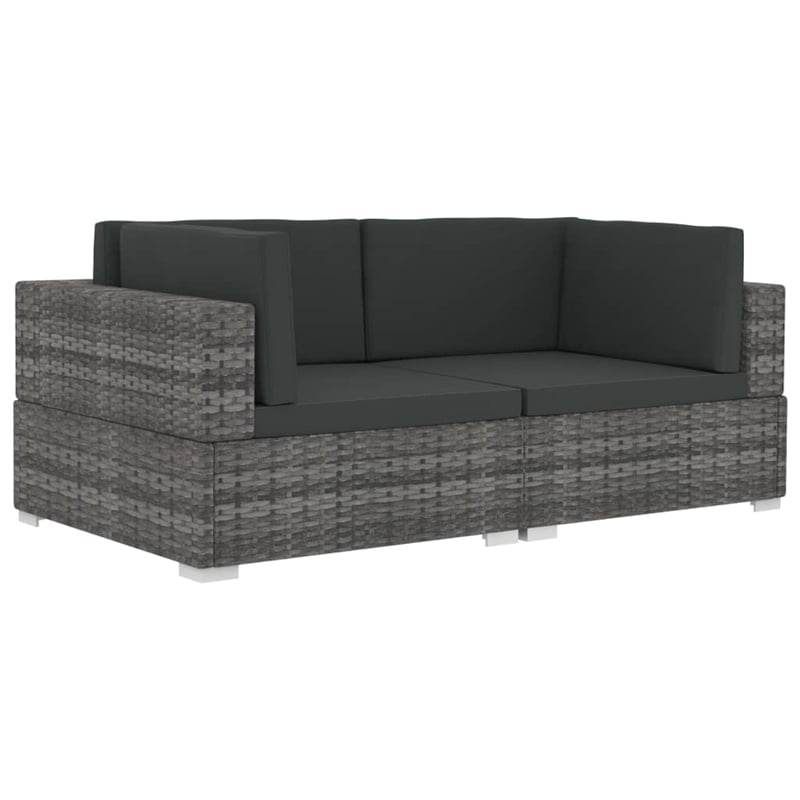 Bowery Hill Medium PE Rattan Patio Sofa With Dark Gray Cushions in Gray