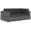 Bowery Hill Medium PE Rattan Patio Sofa With Dark Gray Cushions in Gray