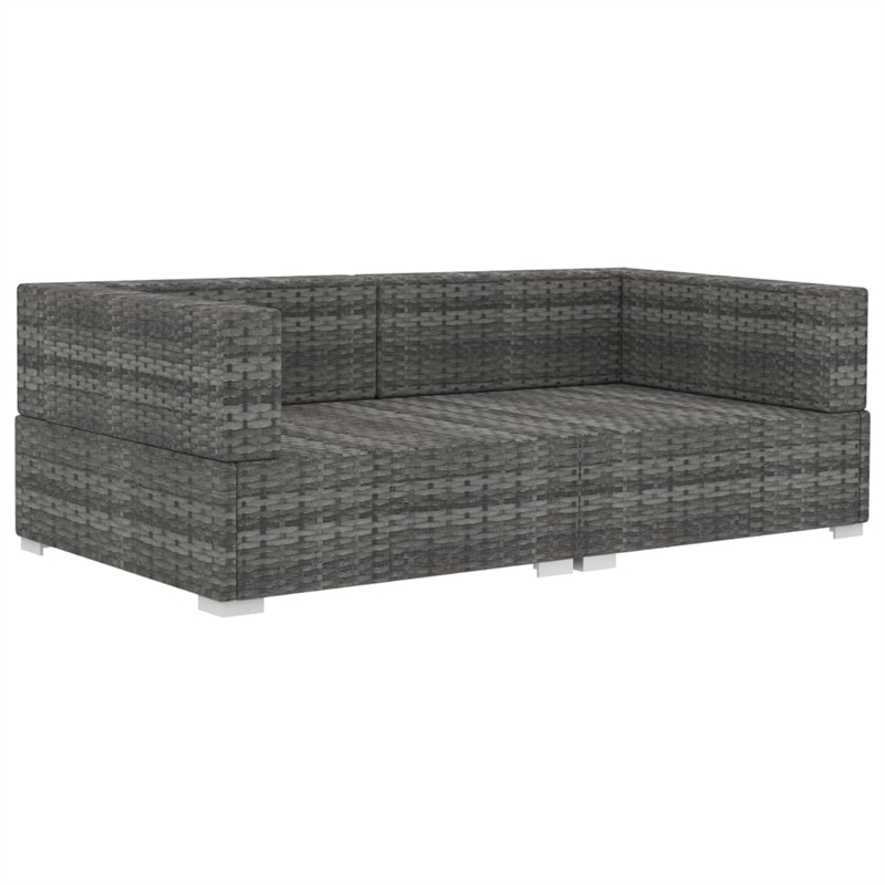 Bowery Hill Medium PE Rattan Patio Sofa With Dark Gray Cushions in Gray