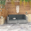 Bowery Hill Medium PE Rattan Patio Sofa With Dark Gray Cushions in Gray