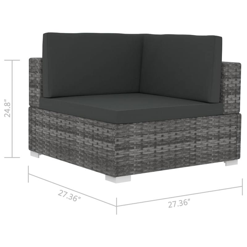 Bowery Hill Medium PE Rattan Patio Sofa With Dark Gray Cushions in Gray