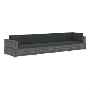 Bowery Hill Poly Rattan Patio Sofa With Dark Gray Cushions in Gray