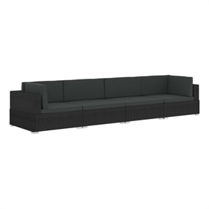 Bowery Hill Standard PE Rattan Patio Sofa With Adjustable Armrests in Black