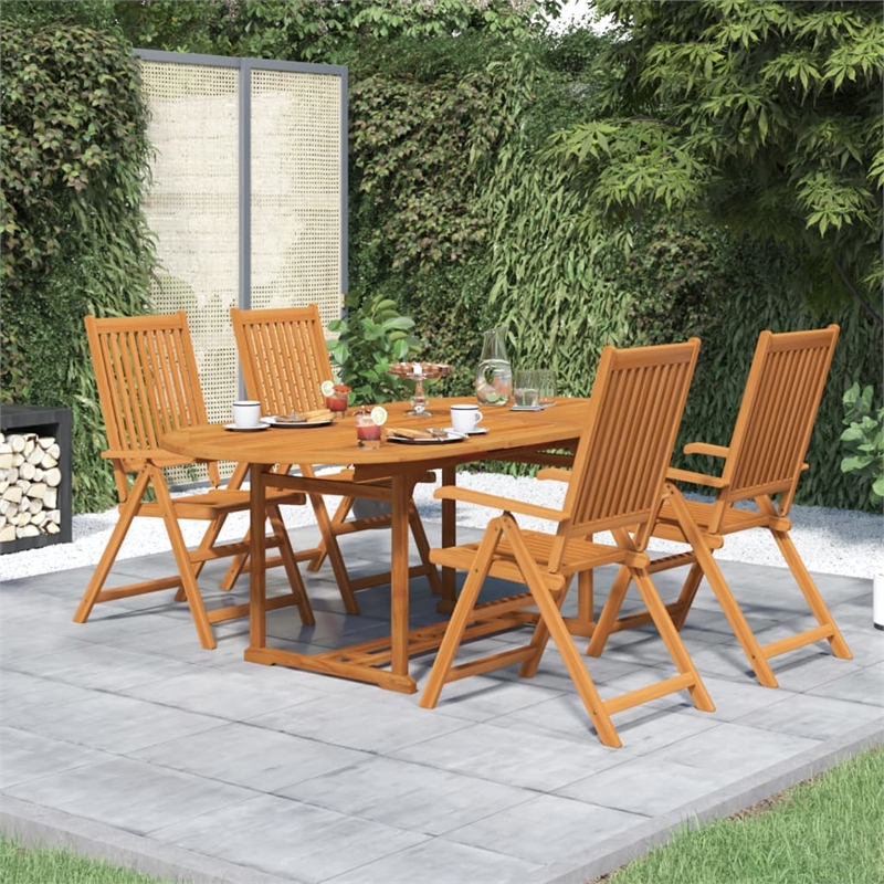 Bowery Hill Solid Acacia Wood Large Expandable Garden Dining Set Natural Wood