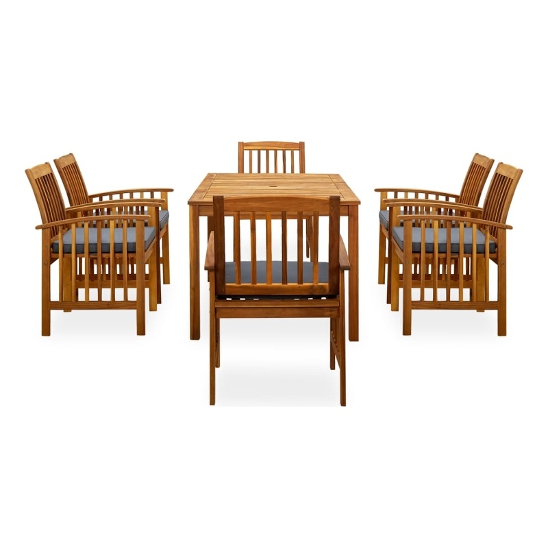 Bowery Hill Garden Dining Set Natural Wood Finish/Dark Gray Cushions