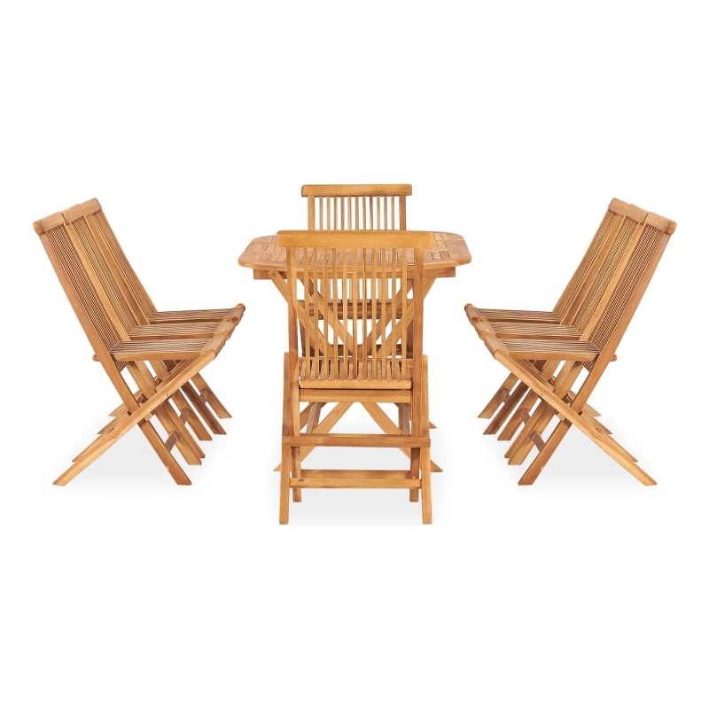 Bowery Hill Smooth Sanded Teak HardWood Outdoor Dining Set in Natural Teak