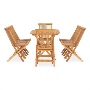 Bowery Hill Smooth Sanded Teak HardWood Outdoor Dining Set in Natural Teak
