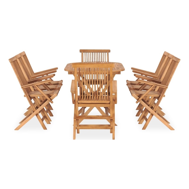 Bowery Hill Solid Teak Wood Medium Outdoor Dining Set in Natural Teak