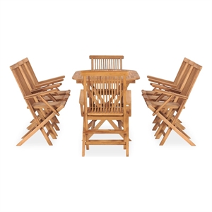 Bowery Hill Solid Teak Wood Medium Outdoor Dining Set in Natural Teak