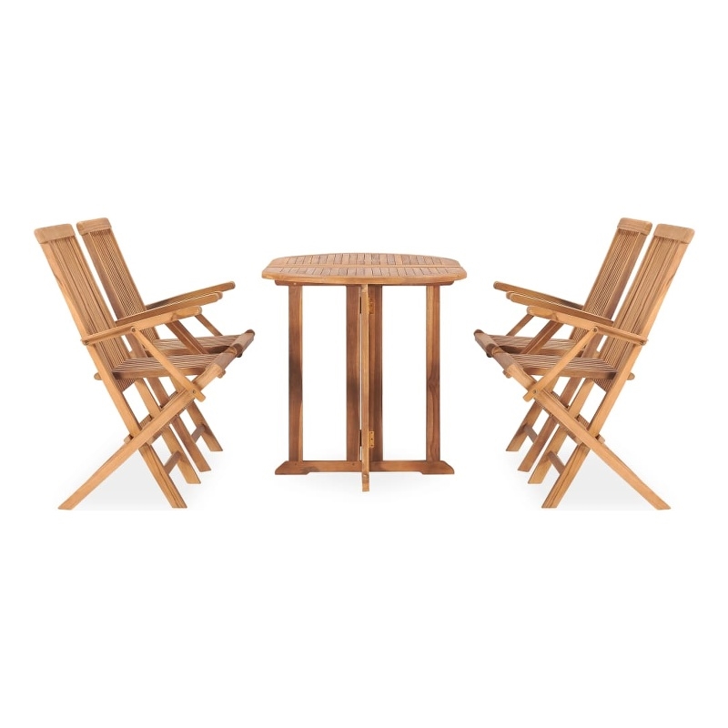 Bowery Hill Solid Teak Wood Medium Outdoor Dining Set in Natural Teak