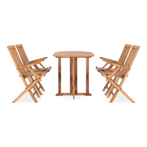 Bowery Hill Solid Teak Wood Medium Outdoor Dining Set in Natural Teak